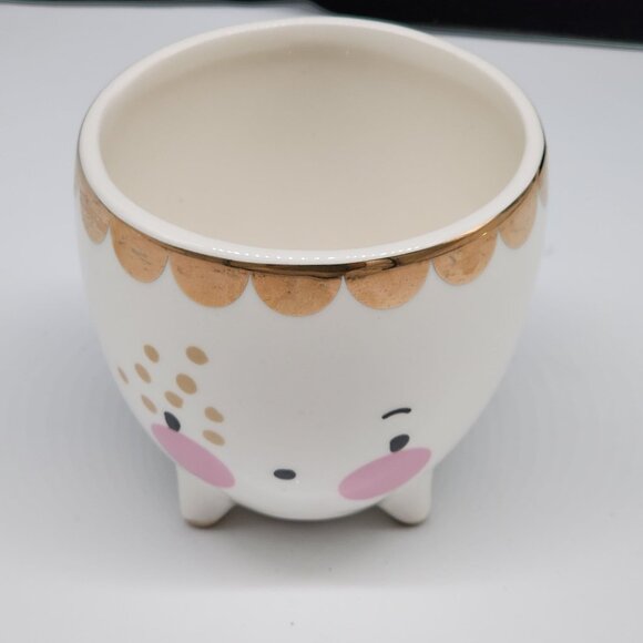 Cute Ceramic Planter Planter With Face Gold Rim Small Footed Decorative Whimsica - Picture 2 of 8